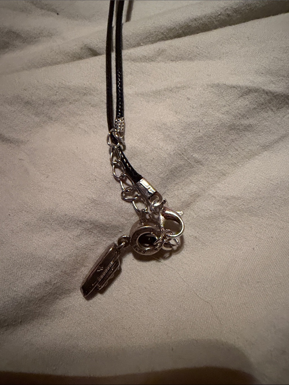 Pandora Silver Charm Pendant Disney ship charm Necklace with Black Cord